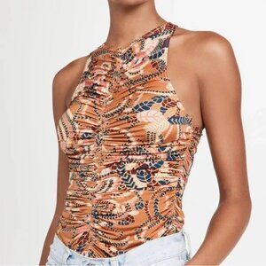 NWT ALC Adley Ruched Tank Sz Large Orange Paisley Stretch Jersey Revolve Shopbop